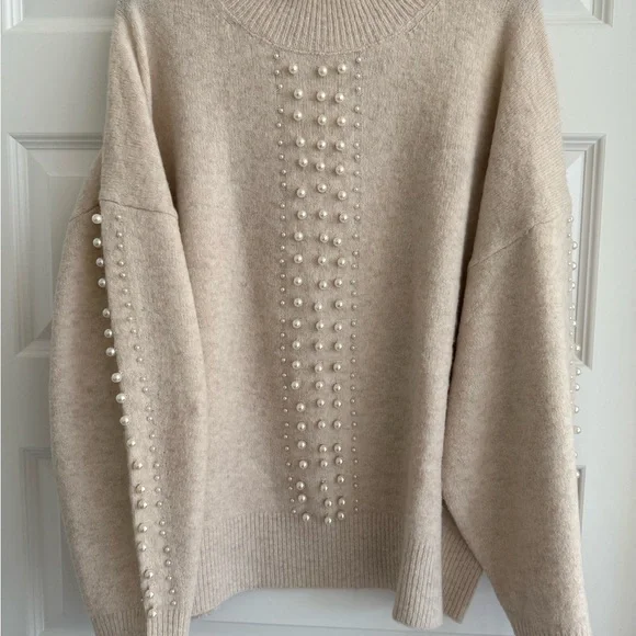 H&M Beige Pearl-Embellished Sweater - Picture 2 of 10